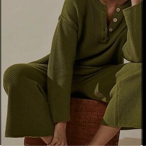 Free People Hailee Henley Sweater Set Olive Green